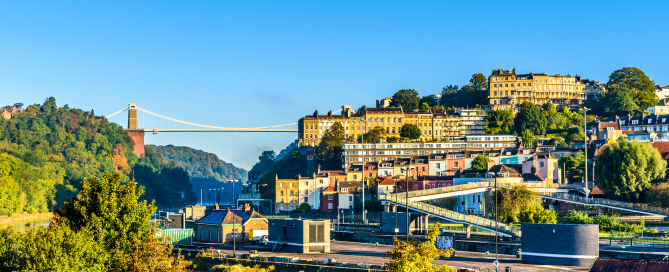 Telecoms for tourism - Clifton village in Bristol with Suspension bridge at background